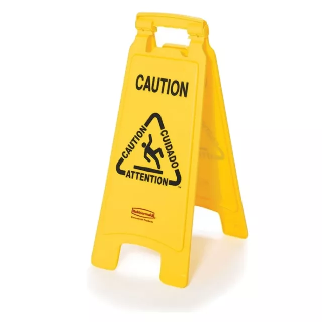 Rubbermaid  25" Yellow Double Sided Multi-Lingual Caution Wet Floor Sign Case 6