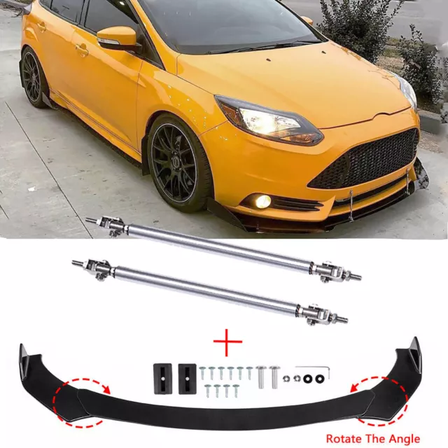 Front Bumper Lip Splitter Spoiler + Strut Rods For Ford Focus ST RS 11-19 Fiesta