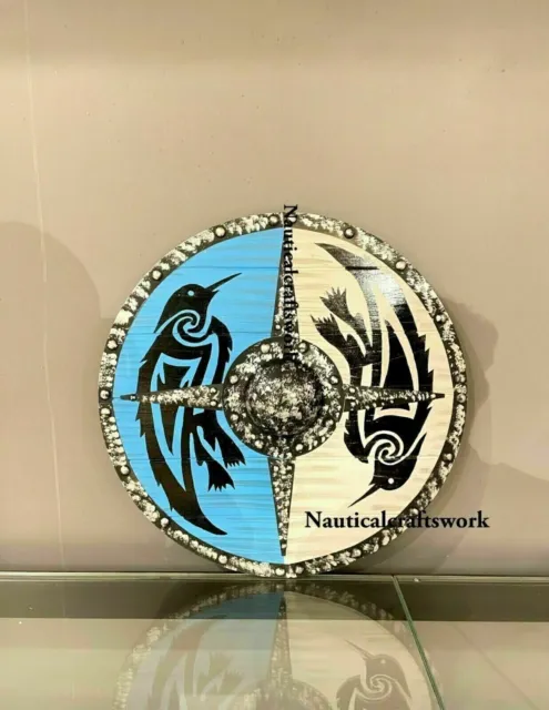 Medieval Wooden Shield Eivor Valhalla Raven Authentic Battleworn Viking Shield
