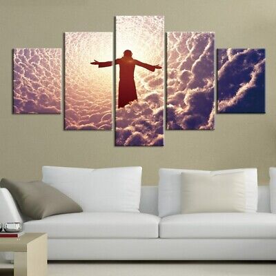 5Pcs Wall Art Canvas Painting Picture Home Decor Modern Abstract Jesus Heaven