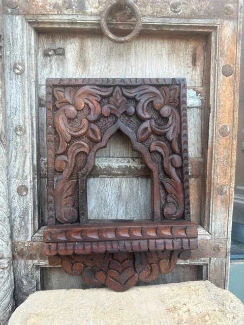 Antique OId Wooden Hand Carved Floral Design Arch Frame Wall Hanging