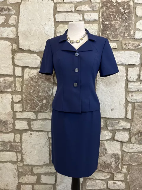 Le Suit Petite Women’s 2Pc Skirt Suit Sz 4P Blue Short Sleeve