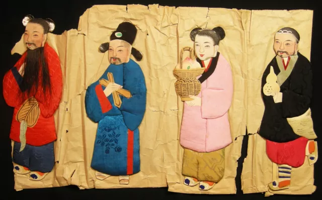 Circa Early 20th C Four Hand-painted Three-Dimensional Chinese Play Figurines
