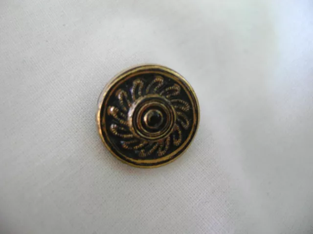 Small Antique Le Chic Shank Button, metal or celluloid, black w/gold trim