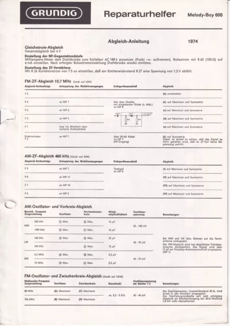 Service Manual-Anleitung für Grundig Melody Boy 600