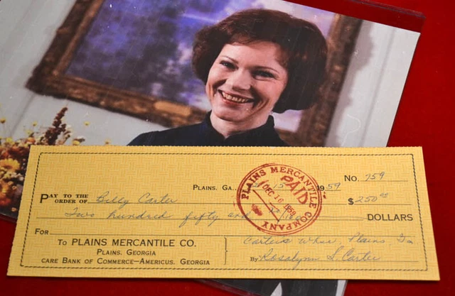 RARE CHECK SIGNED by ROSALYNN CARTER, Endorsed & Signed by BILLY CARTER ...