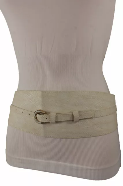 Women Wide Ivory Faux Leather Snake Skin Fashion Wrap Around Belt Hip Waist S M