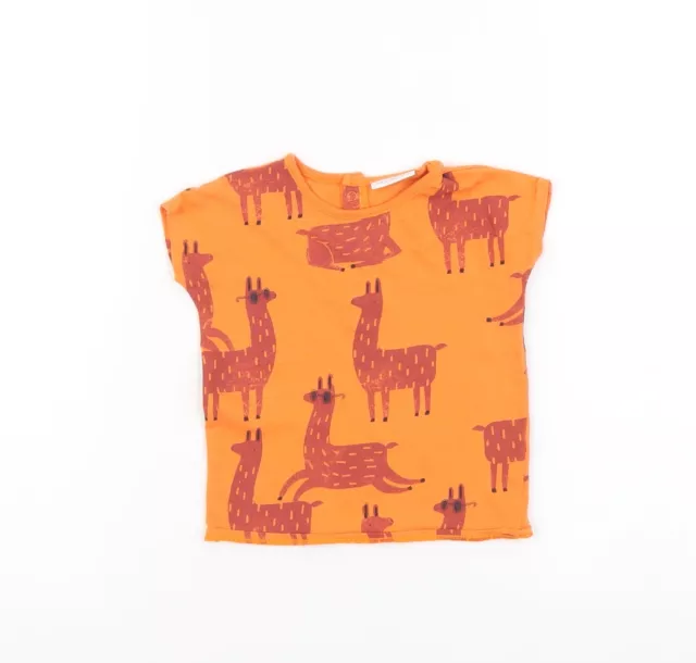 NEXT Boys Orange Cotton Basic T-Shirt Size 3-6 Months Round Neck Snap - Llamas