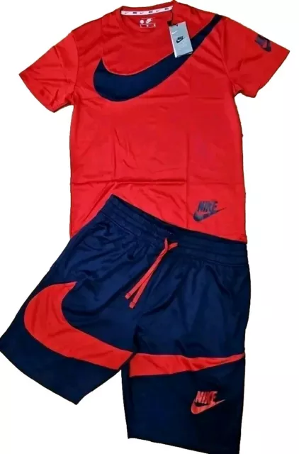 NIKE MEN'S SWOOSH MESH SET DRY FIT SHORTS & T SHIRT SIZE Large(34×9) Navy