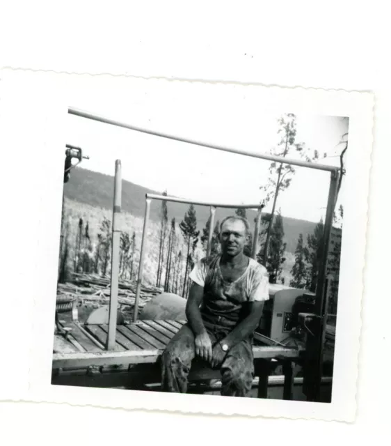 Blue collar guy in dirty work clothes vintage snapshot found photo