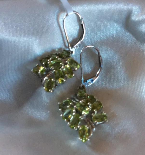 4.25 Ct, AA, Peridot Dangle Lever Back Earrings In Platinum Over Sterling Silver