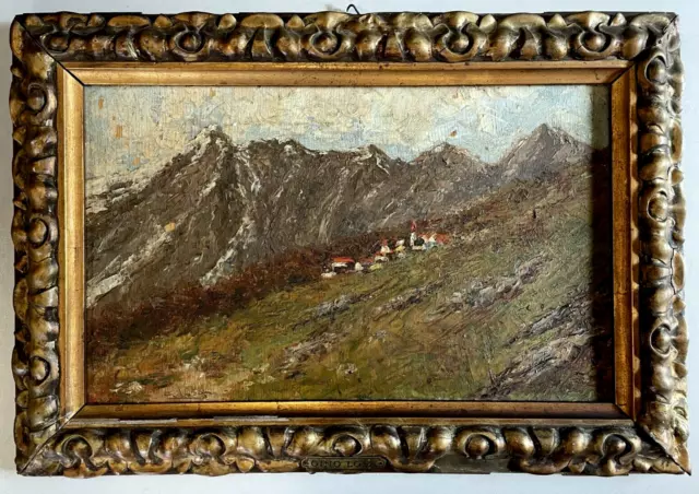 QUADRO DIPINTO Gino Losa PAESAGGIO MONTANO VALLE D' AOSTA ANTICO BORGO ALPI '900