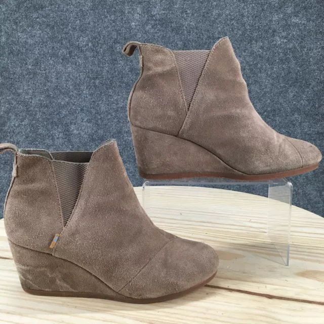 TOMS Boots Womens 8 Kelsey Wedge Heels Ankle Booties Brown Suede Pull On Casual