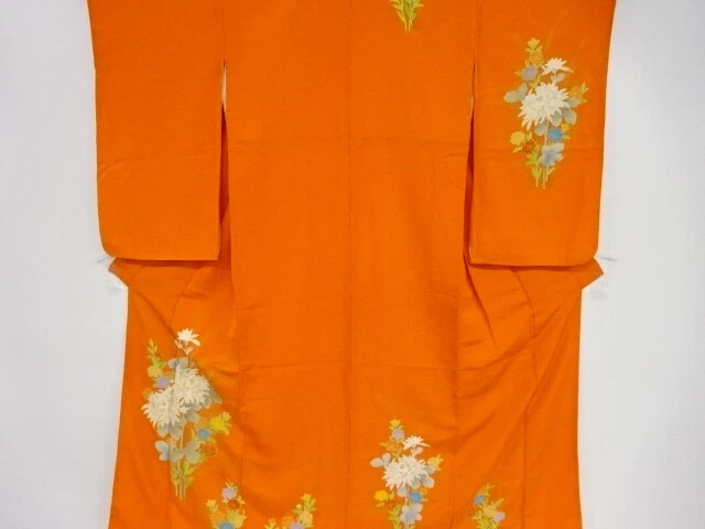 41579# Japanese Kimono / Antique Kimono / Embroidery / Floral Plants