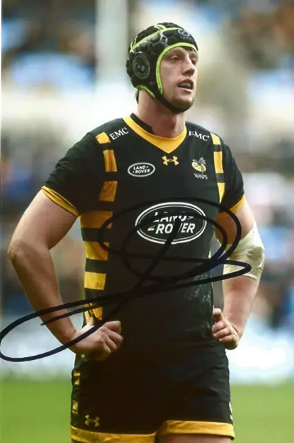 WASPS RUGBY UNION: JAMES GASKELL SIGNED 6x4 ACTION PHOTO+COA