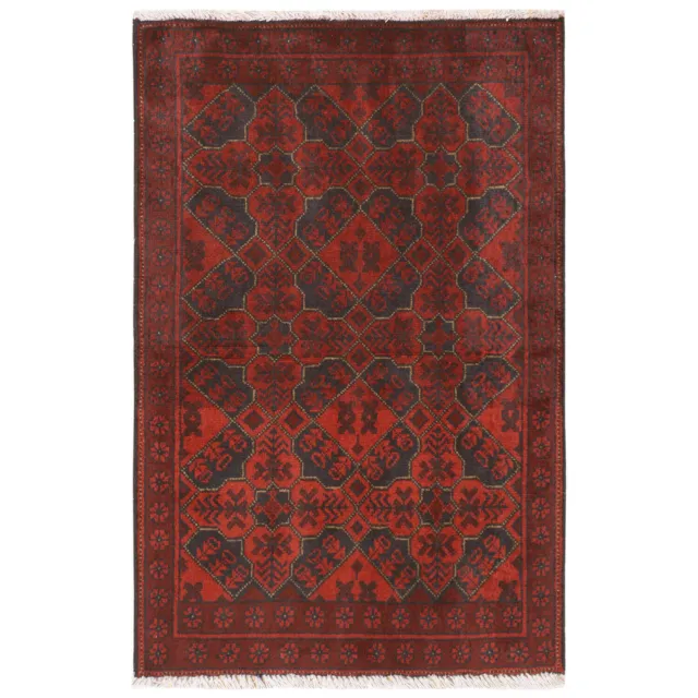 Lovely Hand Made Tribal Afghan Carpet Deep Red Wool on Cotton Rug 121x80cm 10982