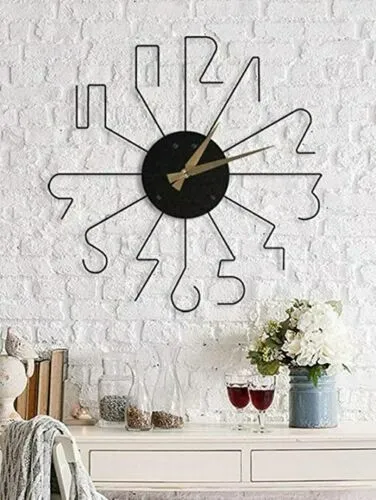 Unique Motif Ligne Horloge Murale Métal (Noir,0.3X0.3m)