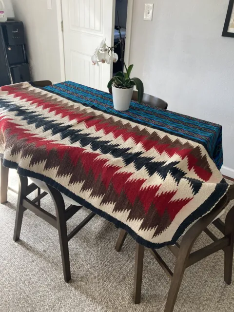 Vintage Navajo Black Red Hand-Woven Wool Rug 63 X 27.5 Inches
