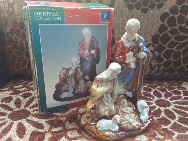 Vintage Boxed- Snow White Collection Nativity Scene Pottery Christmas