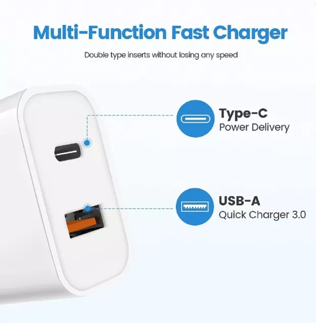 18W USB &Type C Dual Port Foldable Wall Charger Power Adapter for iPhone Samsung 3
