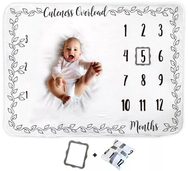 Baby Monthly Milestone Blanket | Includes Picture Frame | 1 to 12 Months