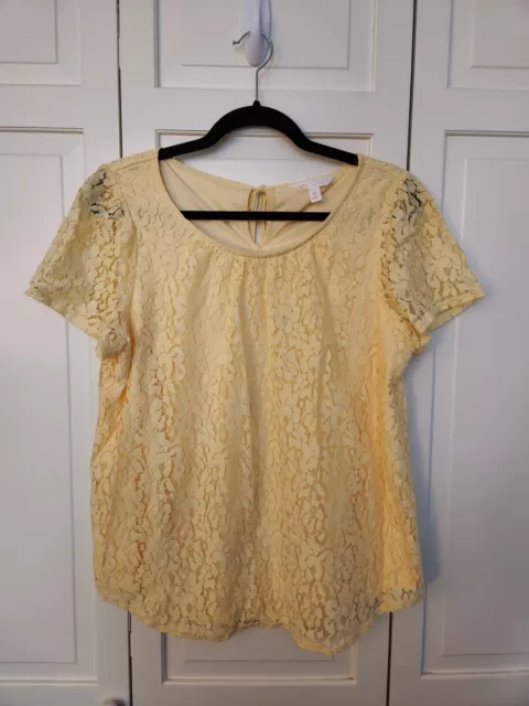 NWOT LC Lauren Conrad Women's Pale Yellow Lace Overlay Blouse Top, sz M