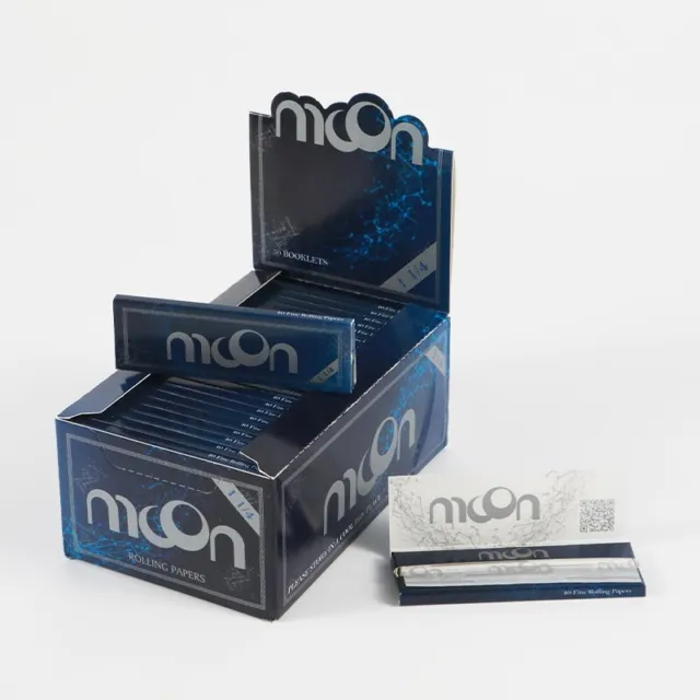 50 Packs MOON Blue Rice Rolling Papers 1 1/4 Size 77 mm Tobacco Wood Papers