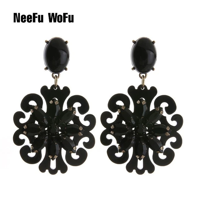 Resin Drop Earring - Women Long Black Rhinestone Earrings Charm Jewelry Earrings
