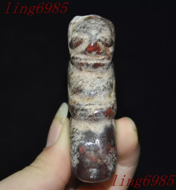 2.8"China Ancient Hongshan Culture old jade carved weird kneeling statue pendant