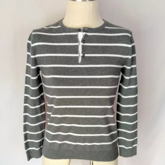 Vince Womens Sweater Size M Long sleeve Gray White stripe Cotton Blend Preowned