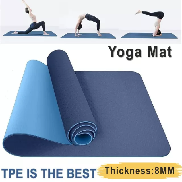 8mm TPE Yoga Mat Eco Friendly Exercise Fitness Pilates Non Slip Dual Layer Mat