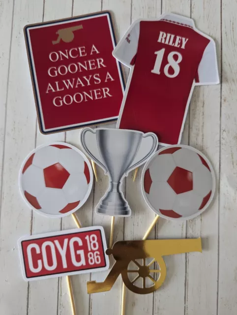 FOOTBALL Cake topper Set ARSENAL  FC INSPIRED set of 7 birthday toppers