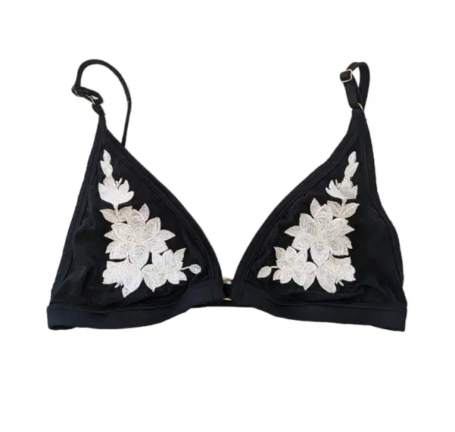 Victorias Secret Pink Black Embroidered Floral Triangle Unlined Bralette Bra M