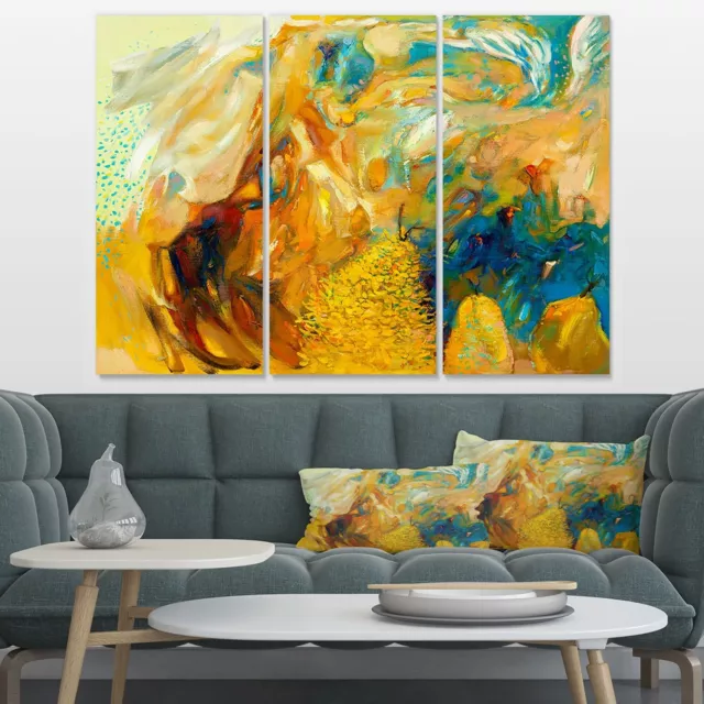 Designart "Abstract Yellow Collage" Large Abstract Canvas Multi-Color 36 in. wid