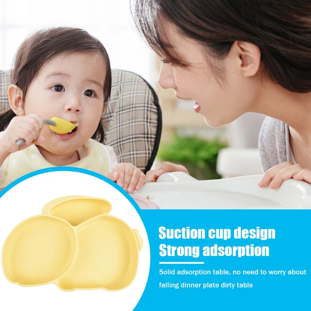 Cartoon Children Dishes Cute Silicone Baby Feeding Dishes Baby Cutlery (Yellow) 2