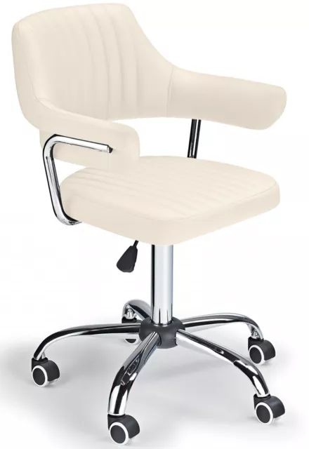 Vintage Style Desk Chair Pilot Swivel Computer Office Armchair Cream Eco Leather