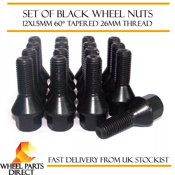 Alloy Wheel Bolts Black (16) 12x1.5 Nuts for Renault Clio Sport RS [Mk4] 13-16