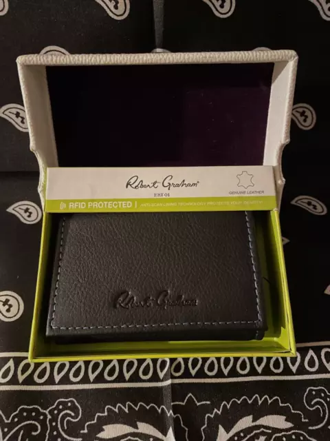 Robert Graham DAKOTA Tri-fold Wallet (NWT) Black Leather in Case + New BANDANA