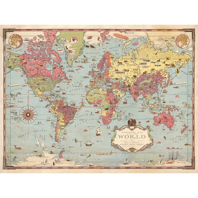 Map Ernest Dudley Chase 1931 Mercator World Pictorial Huge Wall Art Poster Print