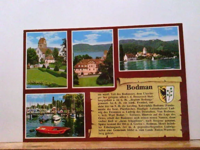AK Bodman am Bodensee, Mehrbildkarte mit 4 Abb., Wappen und der Geschichte.