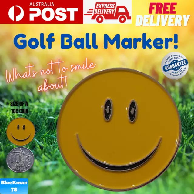 Golf Ball Marker Smiley Yellow Emoji Face Novelty Gift Club Present Mark Fun