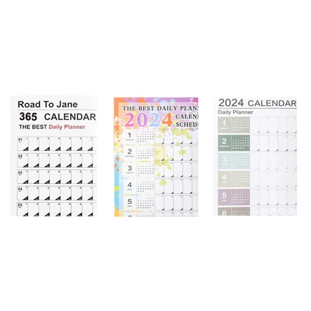CALENDRIER 3PCS 2024 Calendrier Mural 2024,365 Jours Affiche