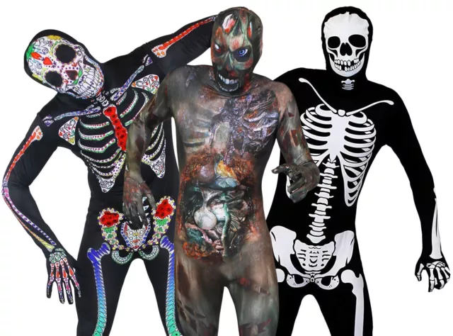 Halloween Skin Suit Adult Mens Fancy Dress Costume Skeleton Zombie Skinsuit