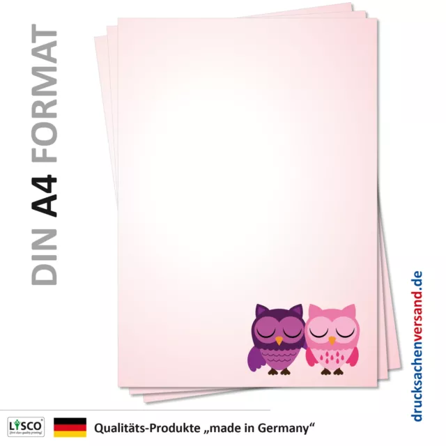 100 Blatt Motivpapier-5137 DIN A4 rosa Eulen Briefpapier mit verliebten Eulen