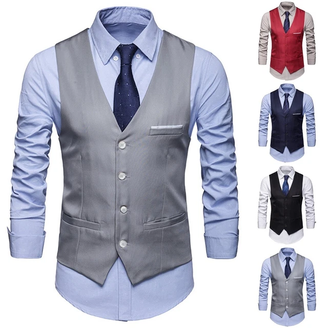 Uomo senza Maniche Gilet Formale Taglie Forti Bottoni Matrimonio Festa Ballo