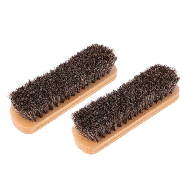 2Pcs Wooden Horsehair Shoe Brushes Leather Care Protecting Oiling Polishing GAW