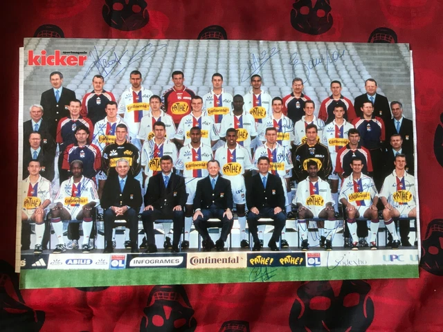 20 Autographes OL Olympique Lyonnais 00/01 Sur Affiche équipe : Edmilson, Govou, Cuperly...