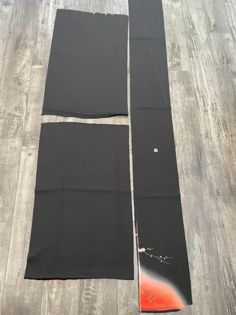 Passion #F 7x61 LONG Tomesode Black Silk Japanese Kimono Fabric ToD50