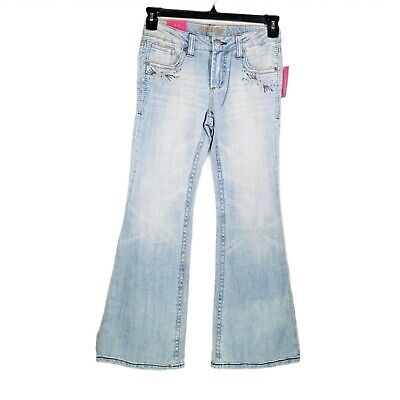 Xhilaration Grls Jeans 12 w29 Rhinestone Flare Slim Fit Midrise Adjustable Waist