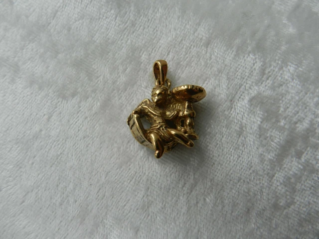 Pendentif Ancien En Argent Massif 925 Et Or - Motif Ange, Harpe Et Étoile - Superbe état